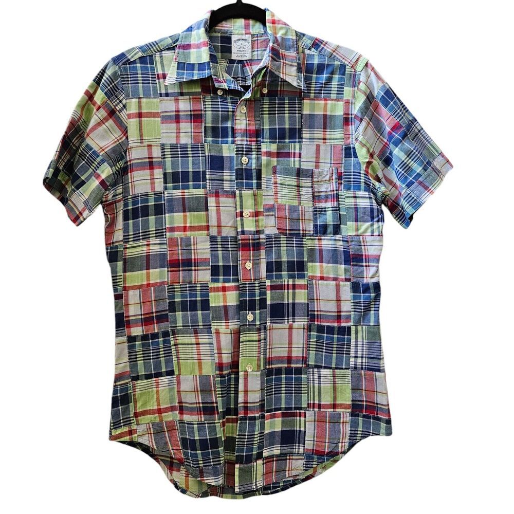 Brooks Brothers Vintage Madras Patchwork Shirt Mens‎ S Button Down Short Sleeve